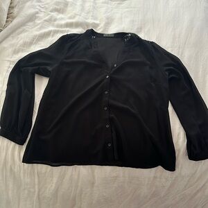 Forever 21 plus size black button down sheer lace shirt